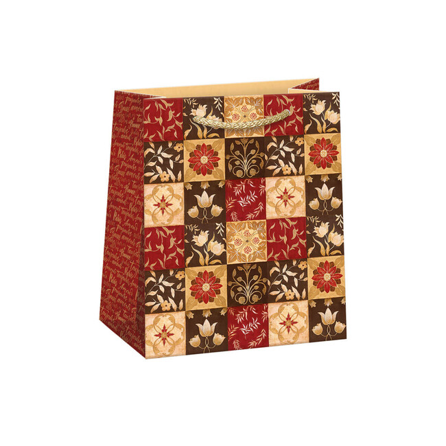 Argus Darčeková taška Červeno-zlaté kvetiny mix vzorov 19x23x11,5cm