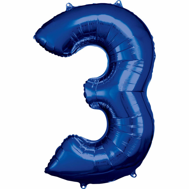 Fóliový balón číslo 3 modrý 83 cm