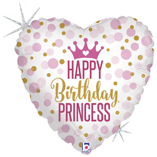 Fóliový balón srdce Happy Birthday Princess 46cm