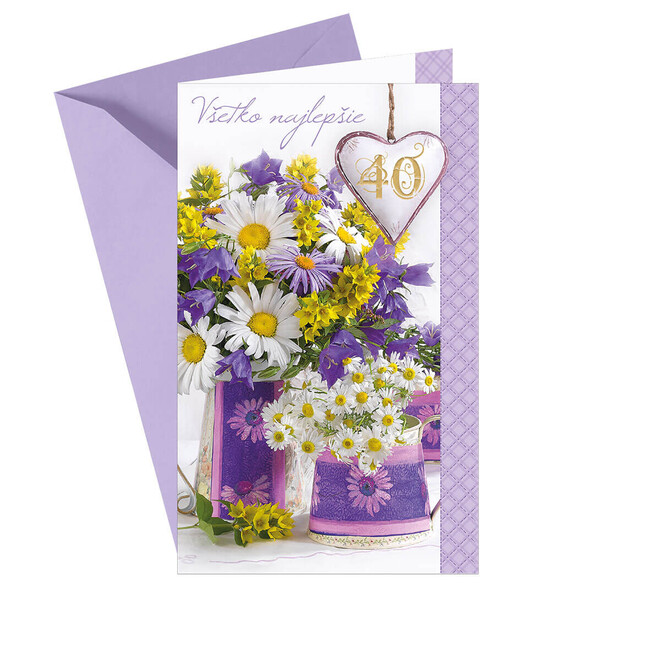 Argus Pohľadnica k jubileu 40 Všetko najlepšie fialový kvetináč