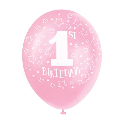 Balóny 1st Birthday ružové 30cm 5ks