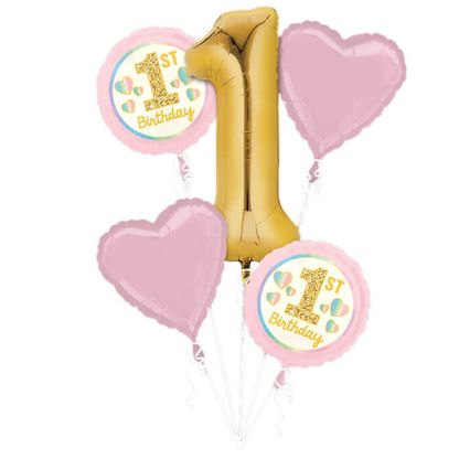 Balónová kytica 1.narodeniny dievčatko ružovo-zlatý 5ks