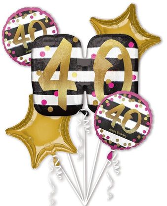 Balónová kytica 40 narodeniny zlato-ružová 5ks