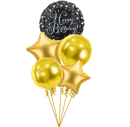 Balónová kytica narodeninová zlatá fóliová 5ks