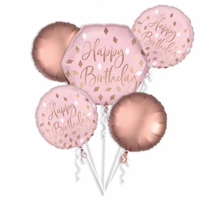 Balónová kytica Happy Birthday ružovo zlatá 5ks