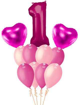 Balónová kytica k 1.narodeninám Dievčatko s číslom premium
