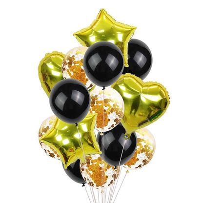 Balónová kytica kombinovaná zlato-čierna 12ks