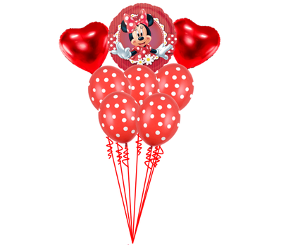 Balónová kytica Minnie Mouse bodkovaná 8ks