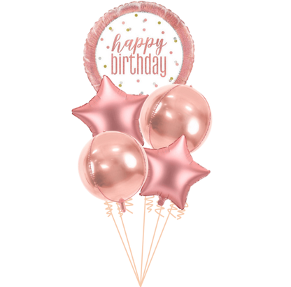 Balónová kytica narodeninová ružovo-zlatá fóliová 5ks