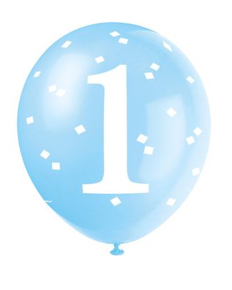 Balóny 1 narodeniny modré bodkované 30cm 5ks