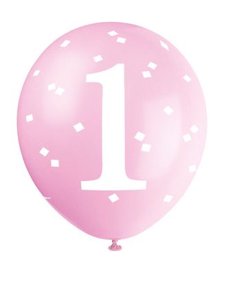 Balóny 1 narodeniny ružové bodkované 30cm 5ks
