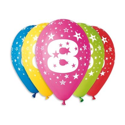 Balóny s číslom 8 Hviezdy 30cm 5ks