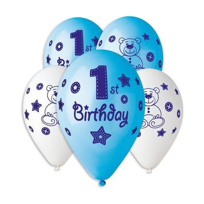 Balóny 1.narodeniny chlapček Macík 30cm 5ks