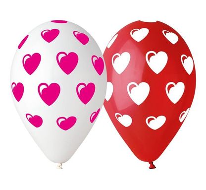 Balóny bielo-červený mix srdcia 30cm 5ks