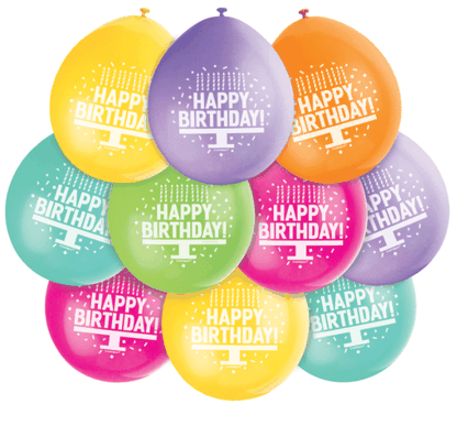 Balóny Happy Birthday farebné 23cm 10ks