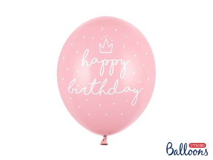 Balóny Happy Birthday svetloružové 30cm 6ks