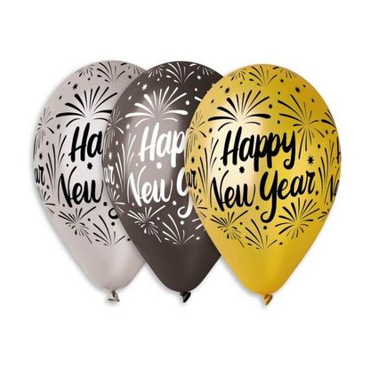 Balóny Happy New Year Gold Diamonds 30cm 5ks