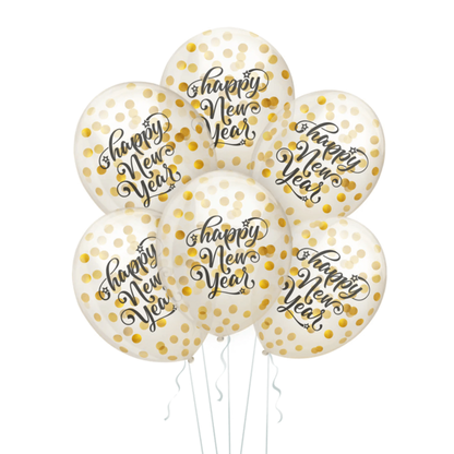Balóny Happy New Year s konfetmi 30cm 6ks