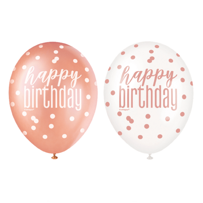 Balóny Happy Birthday ružovo-zlaté 30cm 6ks