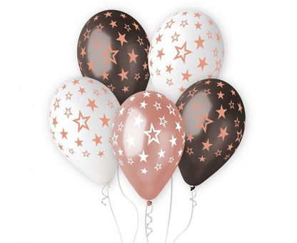 Balóny ružovo-zlaté hviezdy mix 30cm 5ks