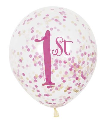 Balóny s konfetami 1.narodeniny dievčatko 30cm 6ks