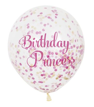 Balóny s konfetami Birthday Princess 30cm 6ks