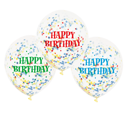 Balóny s konfetami Happy Birthday farebné 30cm 6ks