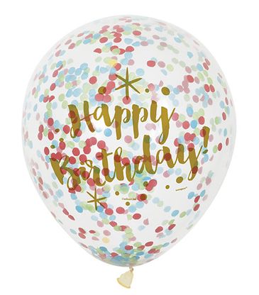 Balóny s konfetami Happy Birthday zlaté 30cm 6ks