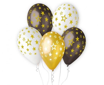 Balóny zlato-čierný mix hviezdy 33cm 6ks