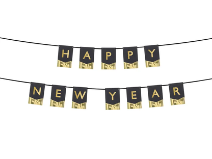 Banner Happy New Year čierno-zlatý 135x16cm