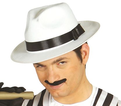 Mafiánský pánsky klobúk biely s mašlou