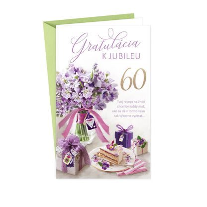 Pohľadnica k jubileu 60 Gratulácie fialové kvety