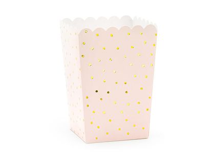 Papierové krabice na popcorn svetloružové bodkované 6ks 7x7x12,5cm