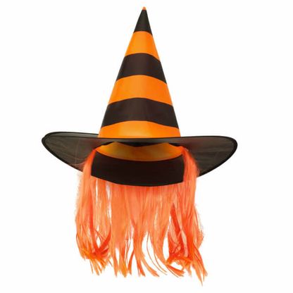 Čarodejnícky klobúk oranžový s vlasmi