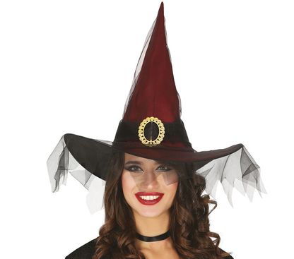 Čarodejnícky klobúk tmavo-červený s opaskom