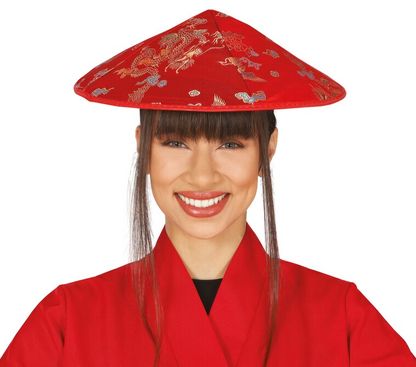 Čínsky klobúk červený s potlačou