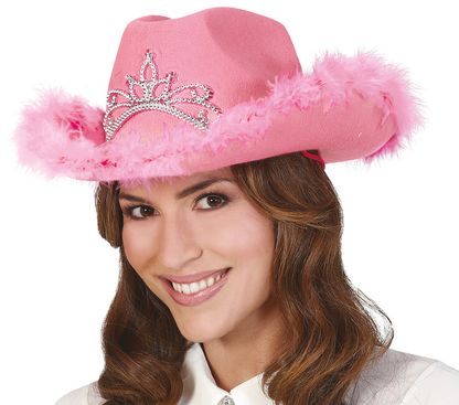 Dámsky kovbojský klobúk ružový s brošňou