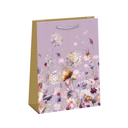 Darčeková Taška fialová s kvetmi mix vzorov 23,5x33cm