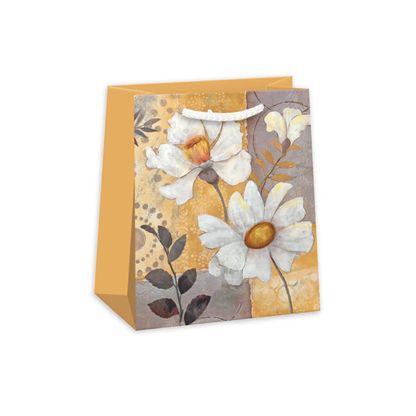 Darčeková taška Kvetiny bielo-zlaté 20x24cm