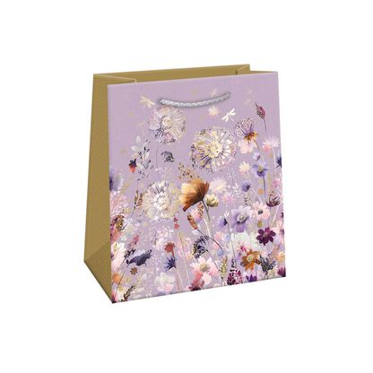 Darčeková taška Kvetiny fialovo-zlaté 20x24cm