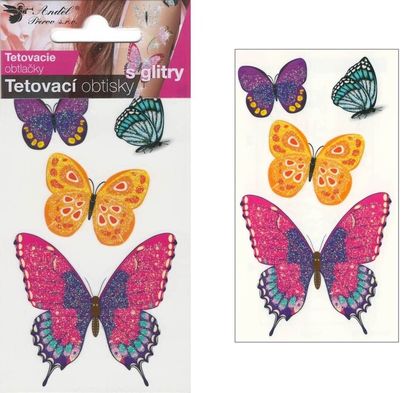Dočasné tetovačky Motýle s trblietkami 10,5x6cm
