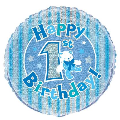 Fóliový balón 1st Birthday Bear modrý 45cm