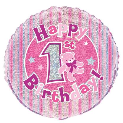 Fóliový balón 1st Birthday Bear ružový 45cm