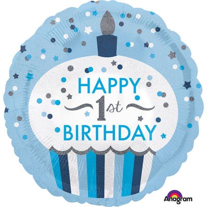 Fóliový balón 1st Birthday Cupcake modrý 43cm