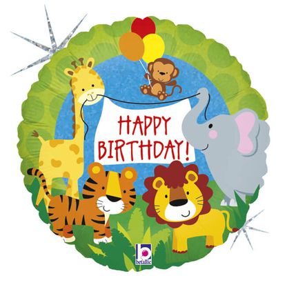 Fóliový balón Africké Zvieratká Happy Birthday 45cm