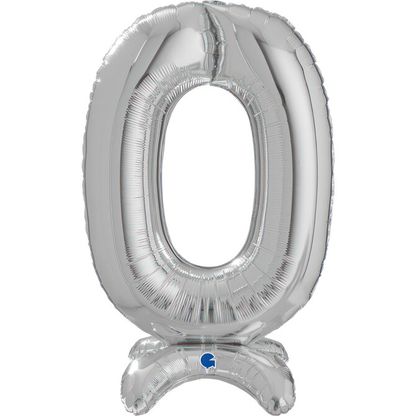 Fóliový balón číslo 0 strieborný so stojanom 64cm