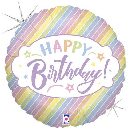 Fóliový balón Happy Birthday holografický pastelový 46cm