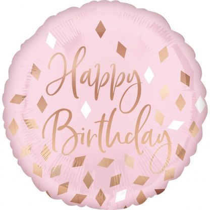 Fóliový balón Happy Birthday ružovo-zlatý diamonds 45cm