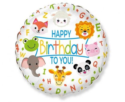 Fóliový balón Happy Birthday to you zvieratká 45cm