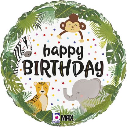 Fóliový balón Happy Birthday Zvieratka z Džungle 46cm
